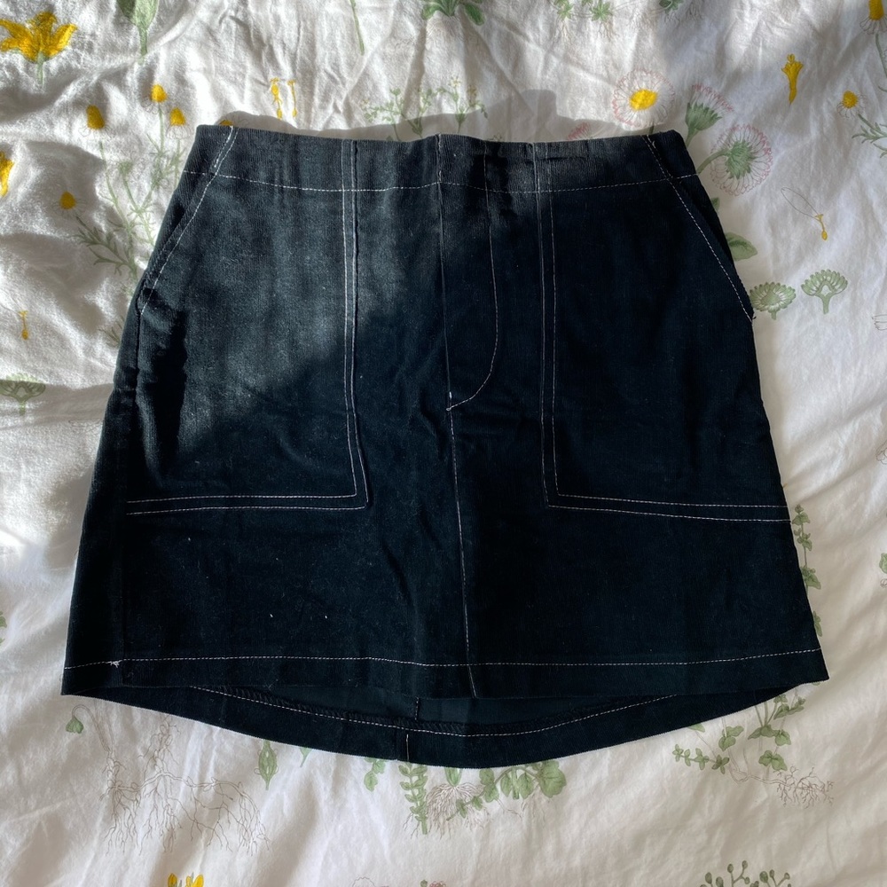 Velvety Contrast Stitched Mini Skirt